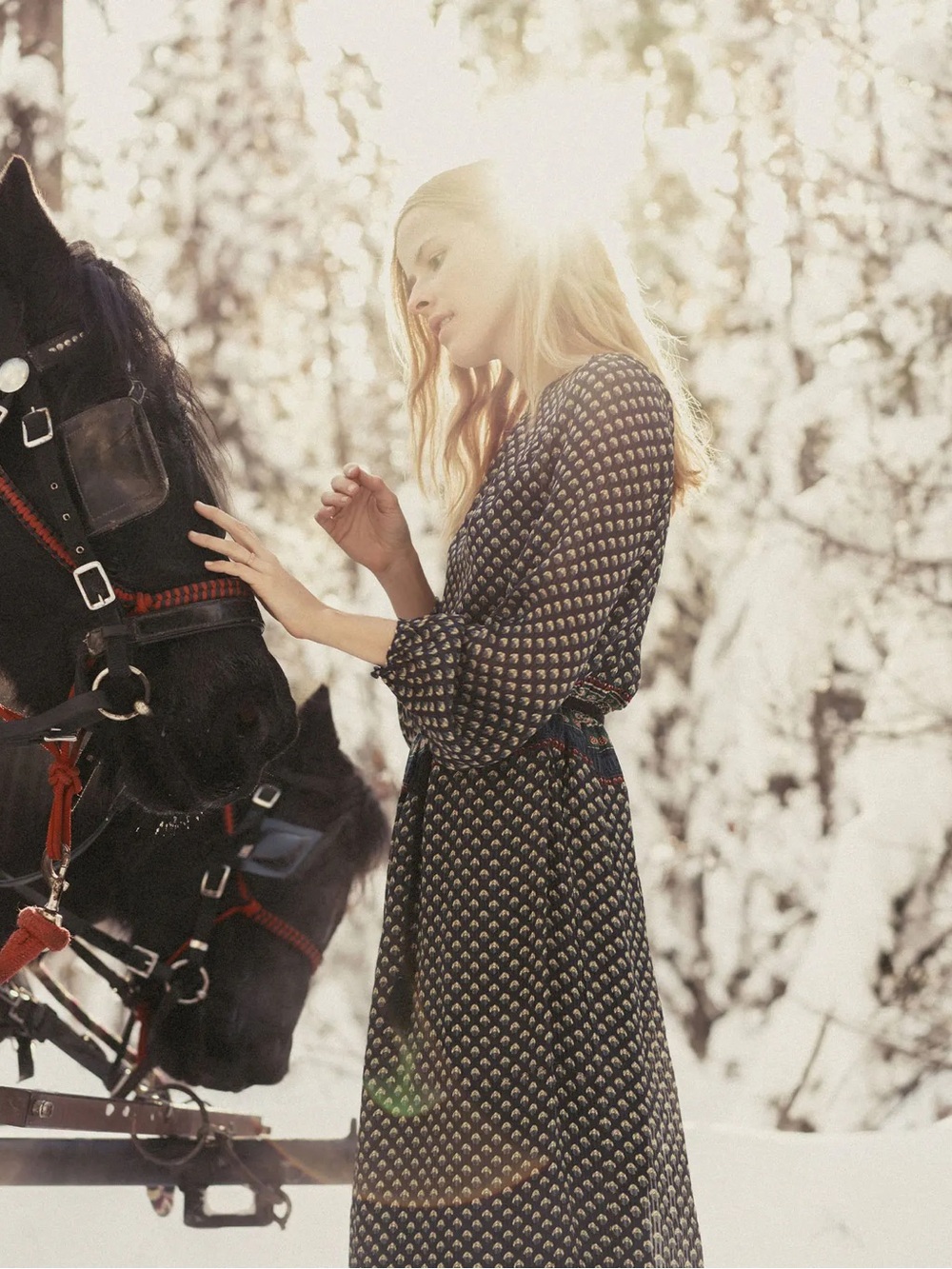 Doen Black Printed Long Sleeve Maxi Dress